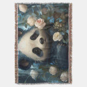 Gentle Panda Bear Among Jungle Roses スローブランケット (正面縦)