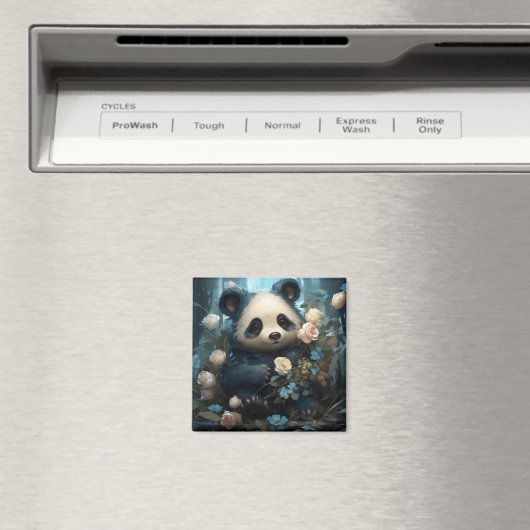 Gentle Panda Bear Among Jungle Roses マグネット (インサイチュ (食洗機))