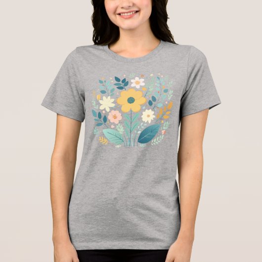 Gentle Pastel Floral Bloom - Boho Botanical トライブレンドＴシャツ (正面)