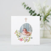 Gentle Pink Floral Baptism  サンキューカード (スタンド正面)