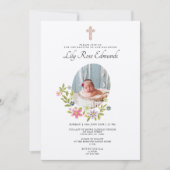 Gentle Pink Floral Baptism Invitation 招待状 (正面)