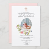 Gentle Pink Floral Baptism Invitation 招待状 (正面/裏面)