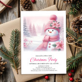 Gentle Pink Snowman Editable Christmas Invite  招待状