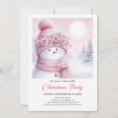 Gentle Pink Snowman Editable Kids Christmas Invite 招待状 (正面)