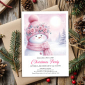 Gentle Pink Snowman Editable Kids Christmas Invite 招待状