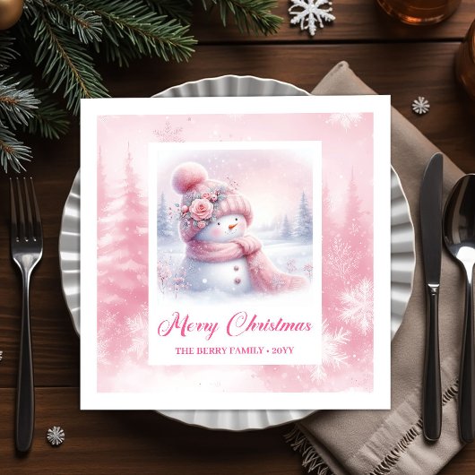 Gentle Pinkmas Christmas Scene Napkins Kids Winter スタンダードカクテルナプキン