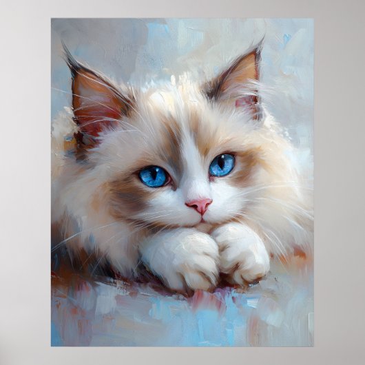Gentle Ragdoll Cat – Soft Pastel Art Print ポスター (正面)