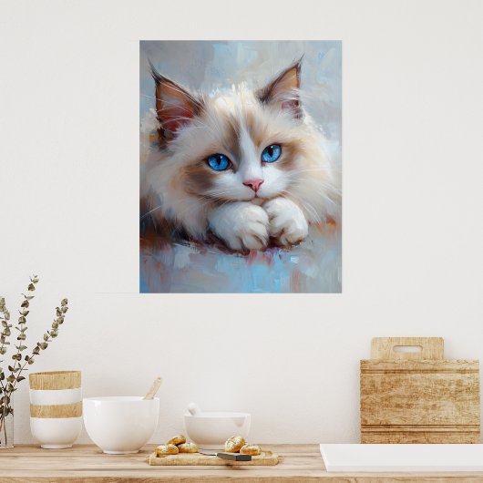 Gentle Ragdoll Cat – Soft Pastel Art Print ポスター (キッチン)