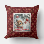 Gentle snowy forest baby deer festive scene Xmas クッション (正面)