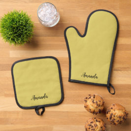 Gentle Warm Yellow Custom Oven Mitt Pot Holder Set 鍋つかみ&鍋敷きセット