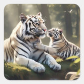 Gentle White Tiger Sticker – Minimal & Elegant スクエアシール (正面)
