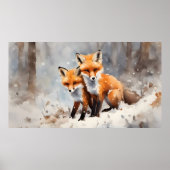 Gentle Winter Foxes Print | Samsung Frame TV Art ポスター (正面)