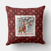 Gentle winter scene baby fawn Christmas pillow  クッション (裏面)