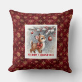Gentle winter scene baby fawn Christmas pillow  クッション (正面)