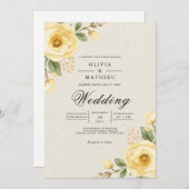 Gentle Yellow Bloom Floral Wedding 招待状 (正面/裏面)