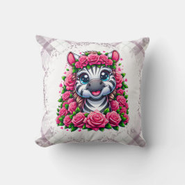 Gentle Zebra in Rose Wreath クッション