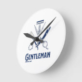 Gentleman Barber Shop ラウンド壁時計 (傾斜)