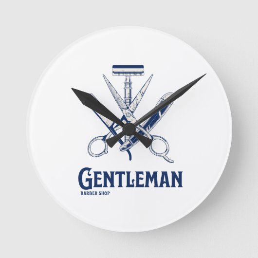Gentleman Barber Shop ラウンド壁時計 (正面)