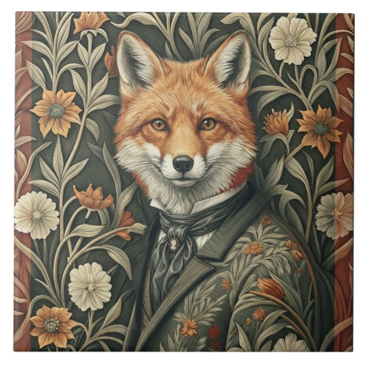 Gentleman Fox in Evening Attire Vintage Woodland タイル (正面)