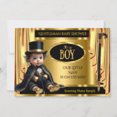 Gentleman Tophat Baby Shower Black Gold Drapes  招待状 (正面)