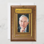 Gentlemen Elegant Rustic Gold Wood Photo Birthday 招待状 (正面)