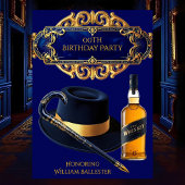Gentlemen Hat Cane Whiskey Gold Navy Birthday 招待状
