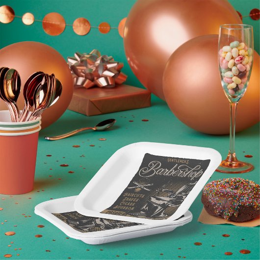 Gentlemen’s Barbershop Retro Haircuts Shaves ペーパープレート