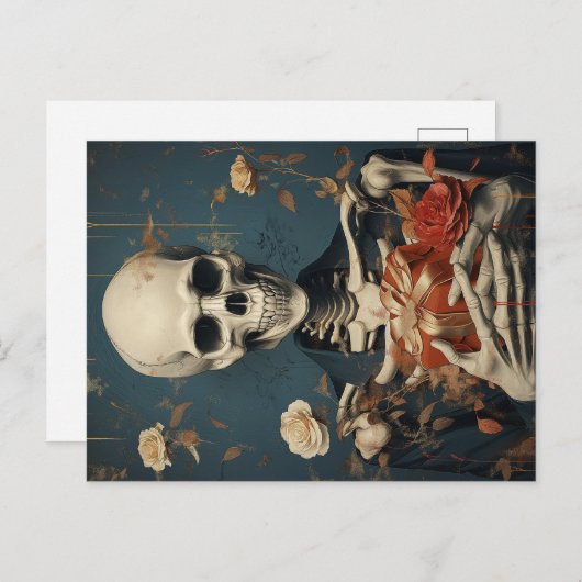 Gently Skeleton with B-Day Gift in Hand ポストカード (正面/裏面)