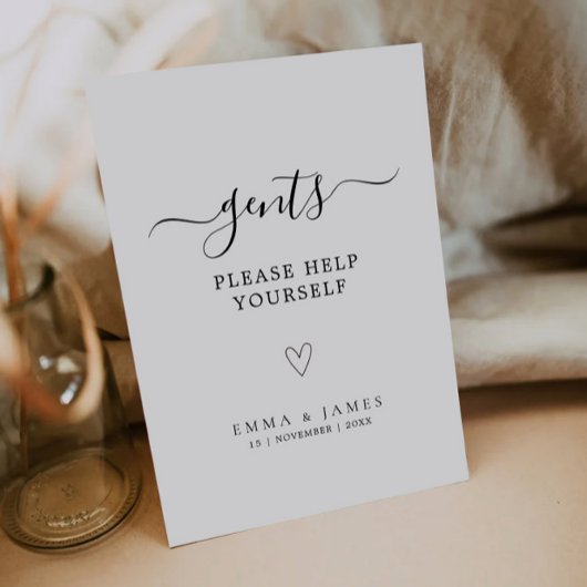 Gents Room Sign Template, Minimalist Wedding Sign 招待状