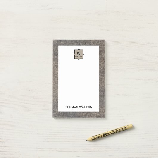 Genuine Cowhide Leather Look Monogram Name ポストイット (デスク上)