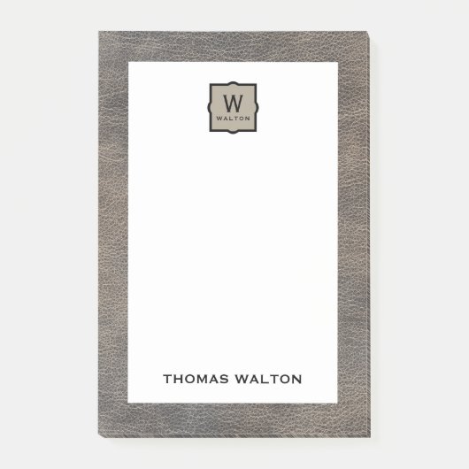 Genuine Cowhide Leather Look Monogram Name ポストイット (正面)