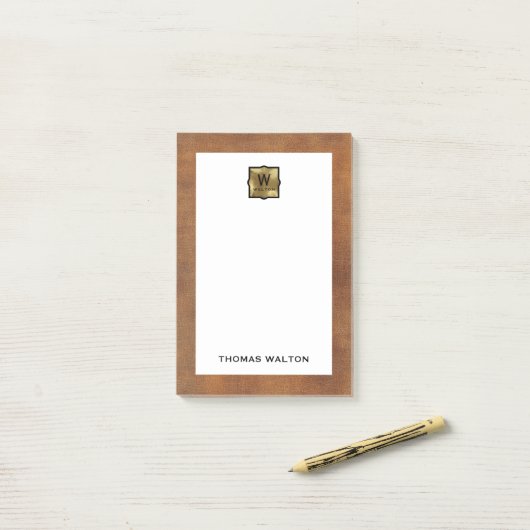 Genuine Leather Look Monogram Name ポストイット (デスク上)