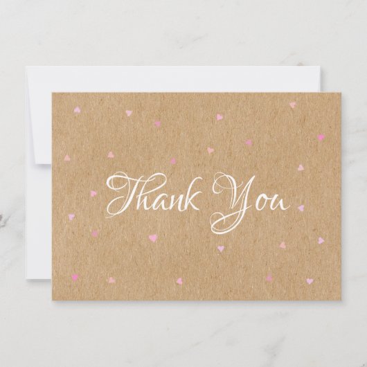 Genuine Thanks on Rustic Kraft with Pink Hearts サンキューカード (正面)