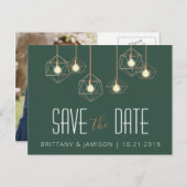 Geoは日付緑のモダンで幾何学的な保存をつけます 案内ポストカード (正面/裏面)