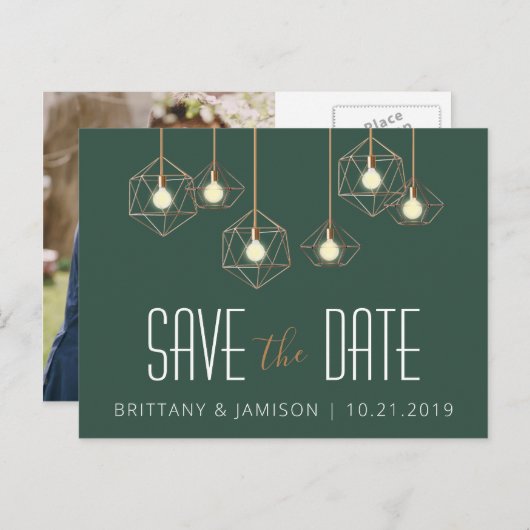 Geoは日付緑のモダンで幾何学的な保存をつけます 案内ポストカード (正面/裏面)
