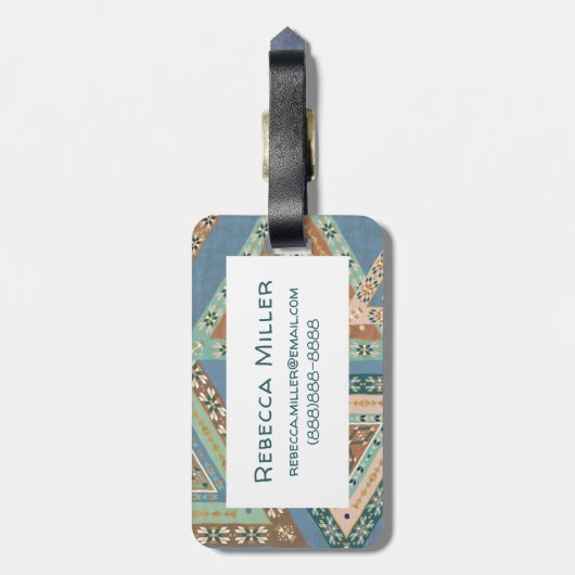 Geo屋外のX |青い種族のインドパターン ラゲッジタグ (裏面縦)