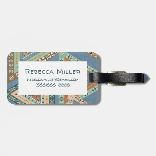 Geo屋外のX |青い種族のインドパターン ラゲッジタグ (裏面横)