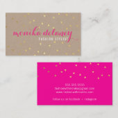 GEO紙吹雪金ゴールドスタイリッシュトレンディークラフト明るいピンク 名刺 (正面/裏面)