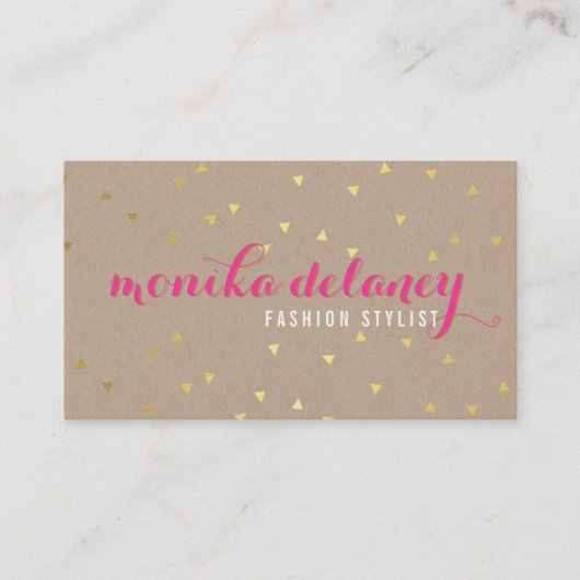 GEO紙吹雪金ゴールドスタイリッシュトレンディークラフト明るいピンク 名刺 (正面)
