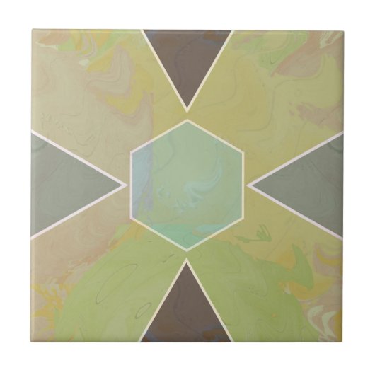 Geo Abstract Pastel Marble Olive Green タイル (正面)