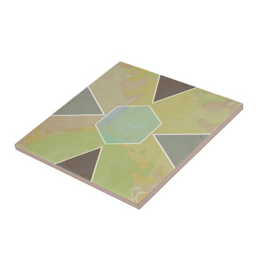 Geo Abstract Pastel Marble Olive Green タイル (側面)