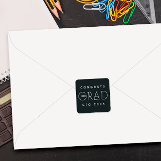 Geo Grad Modern Typography Graduation Sticker スクエアシール