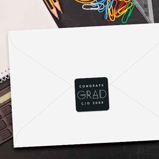 Geo Grad Modern Typography Graduation Sticker スクエアシール