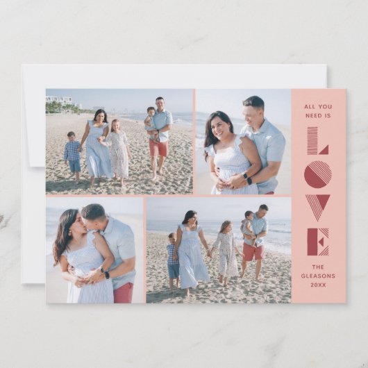 Geo Love 4-Photo Valentine's Day Card - Peach 招待状 (正面)