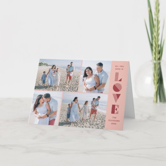 Geo Love 4-Photo Valentine's Day Card - Peach 案内状 (正面)