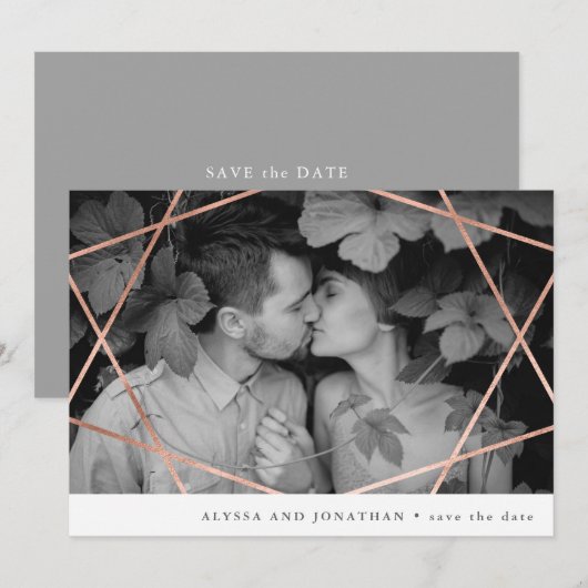 Geo Wedding | 偽銅色の写真付きSave the Date 招待状 (正面/裏面)