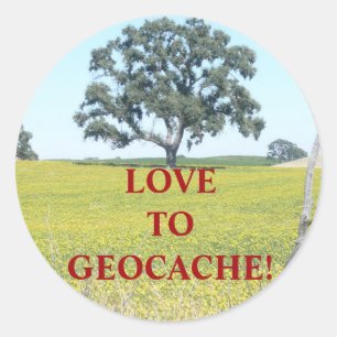GEOCACHEのステッカー、"geocacheへの愛" ラウンドシール