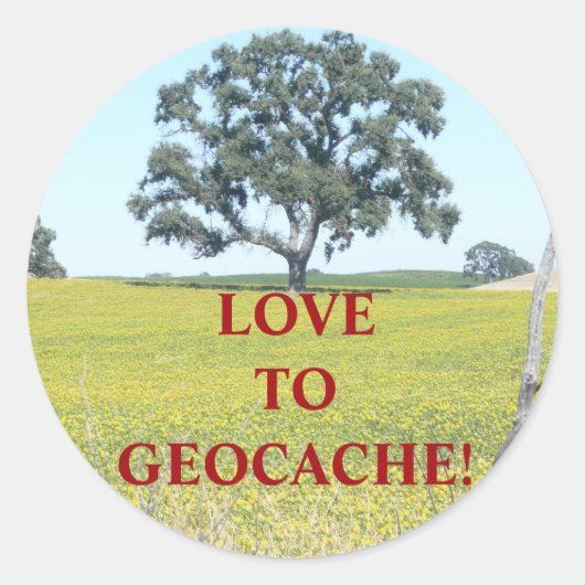 GEOCACHE STICKER, "Love to geocache" ラウンドシール (正面)