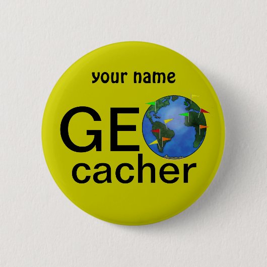 Geocacherの地球のGeocachingの名前をカスタムする 缶バッジ (正面)