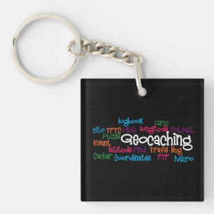 Geocachingの単語のコラージュKeychain キーホルダー